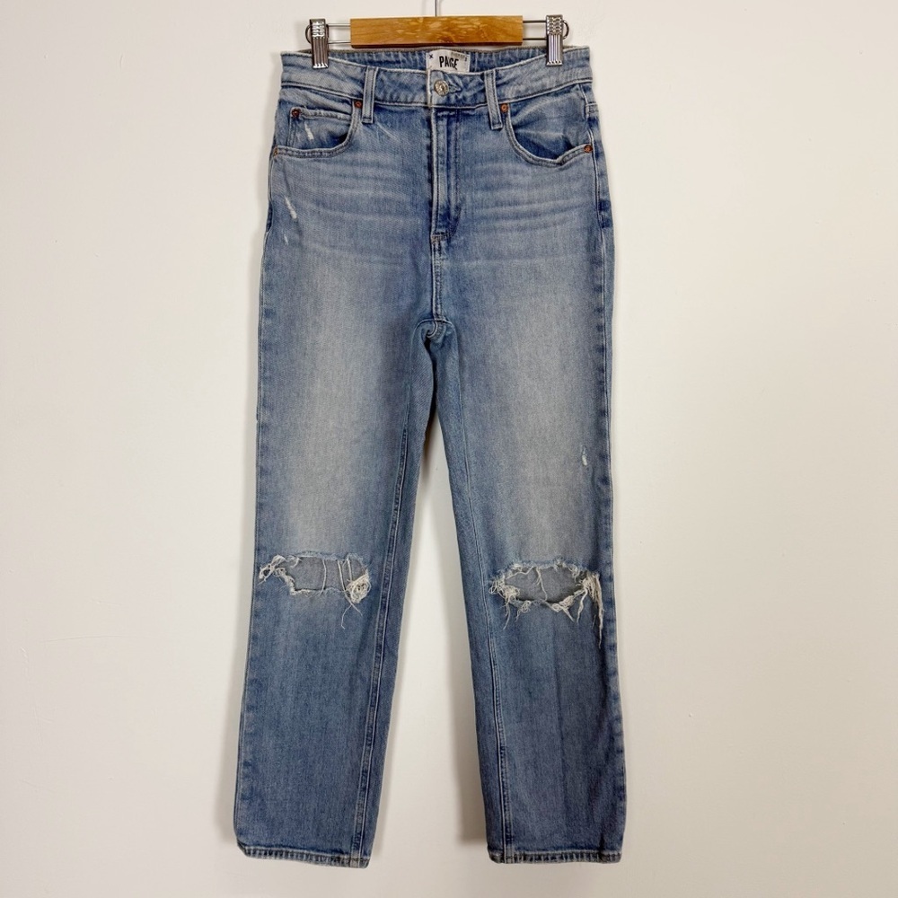 Paige Sarah Straight Ankle Jeans Womens 26 Blue Light Wash Distressed Solera